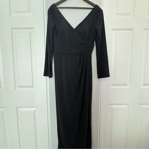 La Femme • Formal Gown Dress • Black • Ruched • Long Sleeve • Size 12 • Slit